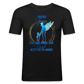 Papas Junge, Gedenken Engel Erinnerung Geschenk - Männer Slim Fit T-Shirt - Schwarz - Vorne - Nik (191cm)