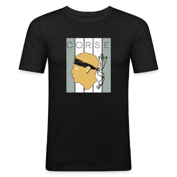 Corse Corsu Corssica 2B Head De Maure Corsica - T-shirt près du corps Homme - noir - Devant - Nik (191cm)