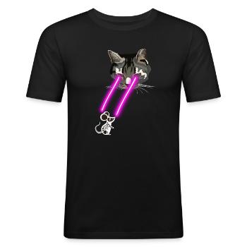 Cat With Laser Eyes - Männer Slim Fit T-Shirt - Schwarz - Vorne - Nik (191cm)