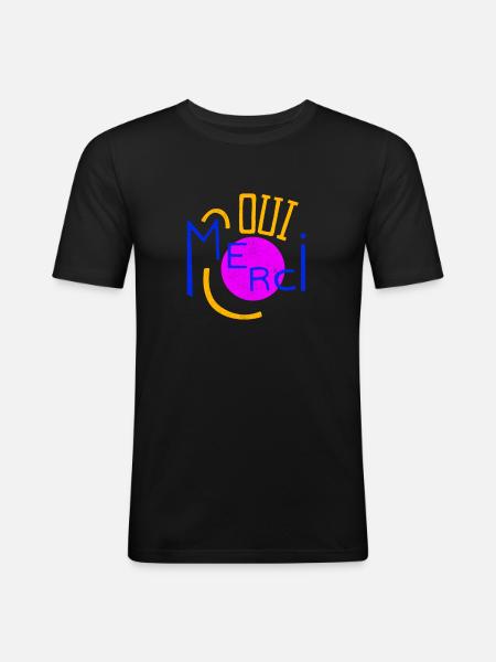 Oui Oui Merci - Männer Slim Fit T-Shirt - Schwarz