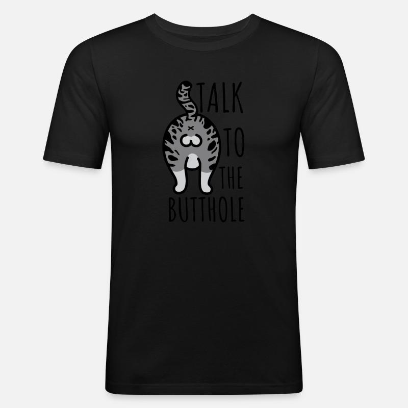Cat Butthole - Männer Slim Fit T-Shirt - Schwarz
