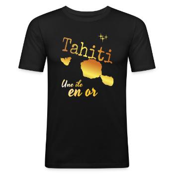Belle idee cadeau souvenir Tahiti une ile en or - T-shirt près du corps Homme - noir - Devant - Nik (191cm)