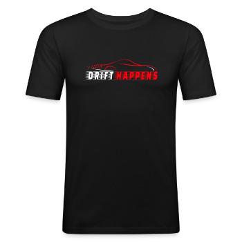 DRIFT HAPPENS - Motorsport Driften - Männer Slim Fit T-Shirt - Schwarz - Vorne - Nik (191cm)