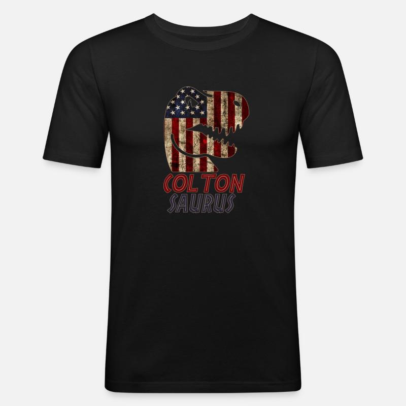 Patriotic Colton Dinosaur Coltonsaurus - Männer Slim Fit T-Shirt - Schwarz