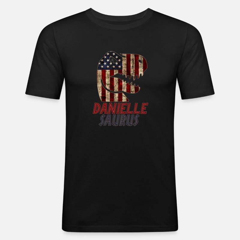 Patriotic Danielle Dinosaur Daniellesaurus - Men's Slim Fit T-Shirt - black