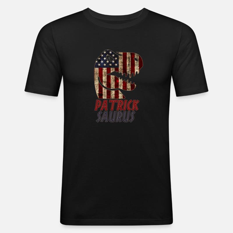 Patriotic Patrick Dinosaur Patricksaurus - Männer Slim Fit T-Shirt - Schwarz
