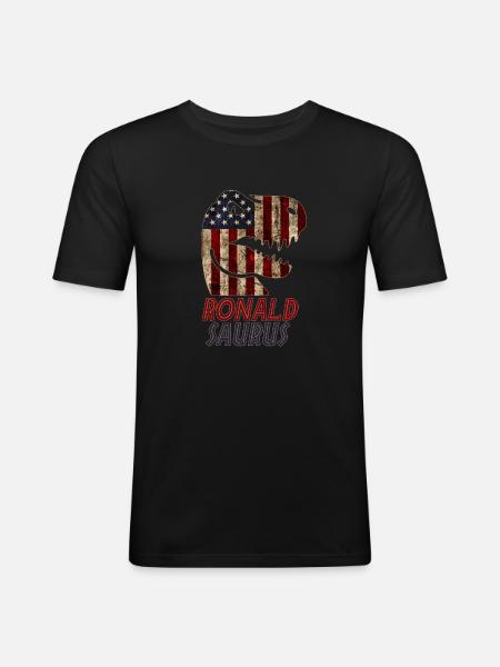 Patriotic Ronald Dinosaur Ronaldsaurus - Men's Slim Fit T-Shirt - black