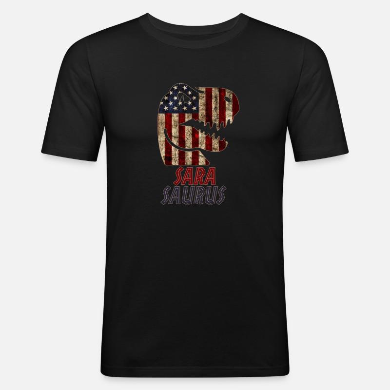 Patriotic Sara Dinosaur Sarasaurus - Männer Slim Fit T-Shirt - Schwarz