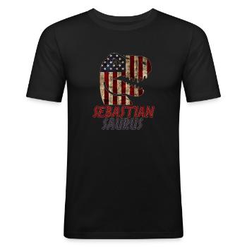 Patriotic Sebastian Dinosaur Sebastiansaurus - Männer Slim Fit T-Shirt - Schwarz - Vorne - Nik (191cm)