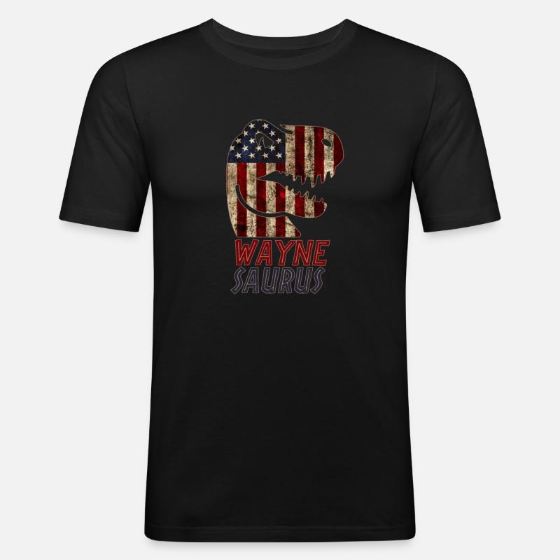 Patriotic Wayne Dinosaur Waynesaurus - Männer Slim Fit T-Shirt - Schwarz