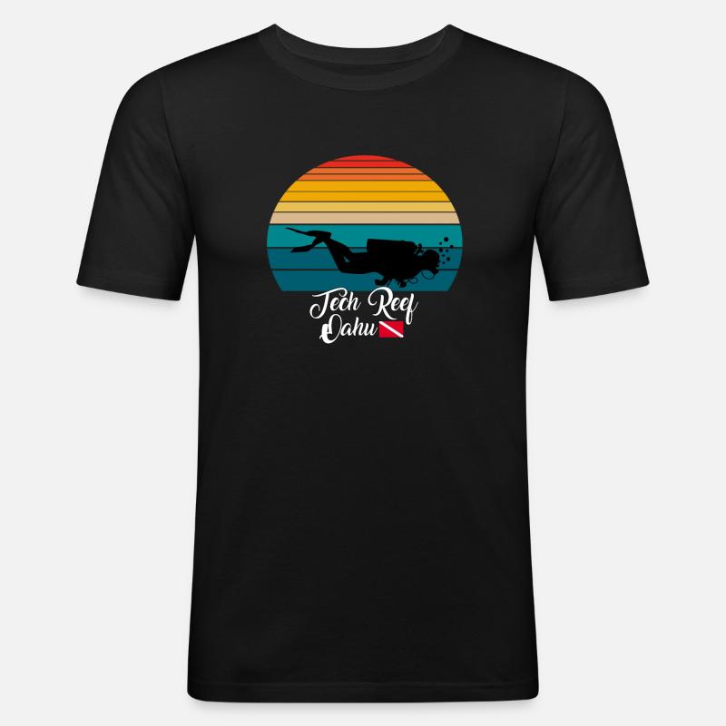 Tech Reef Oahu Diving - Männer Slim Fit T-Shirt - Schwarz