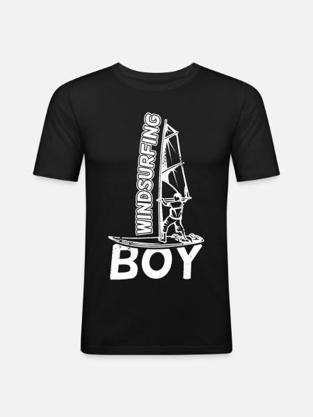Lustiger Windsurfer Junge - Männer Slim Fit T-Shirt - Schwarz