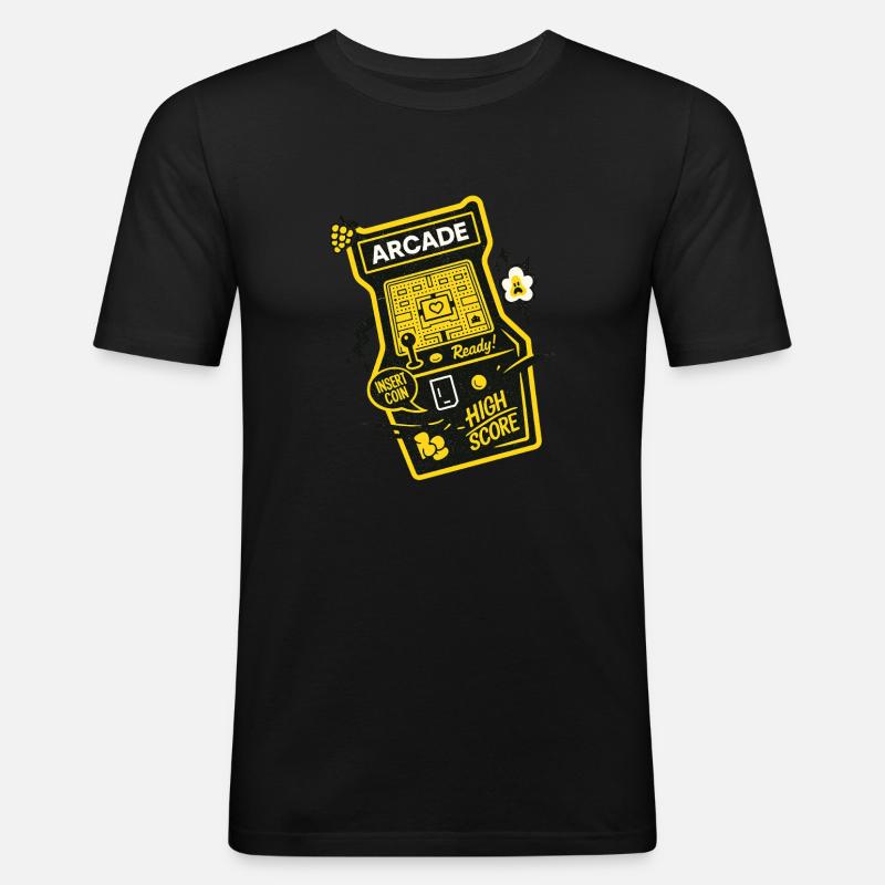 Arcade Ready Highscore - Männer Slim Fit T-Shirt - Schwarz