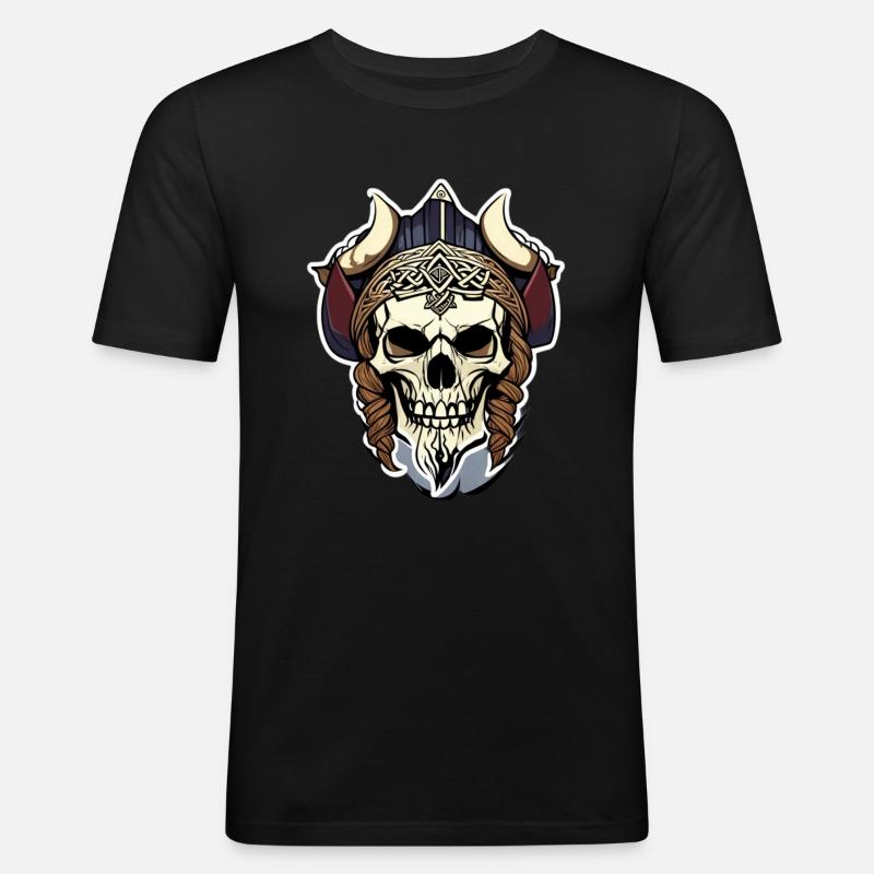 Wikinger Totenschädel - Männer Slim Fit T-Shirt - Schwarz