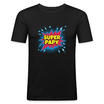 Super Papy super héro superpapy - T-shirt près du corps Homme - noir - Devant - Nik (191cm)