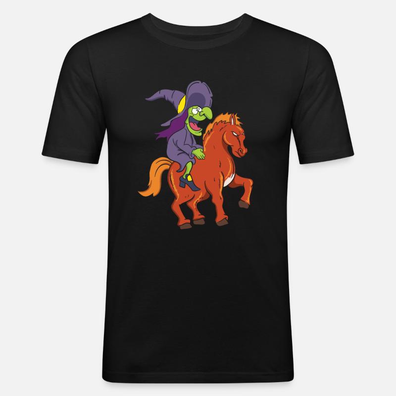 Halloween Hexe mit Pferd - Männer Slim Fit T-Shirt - Schwarz