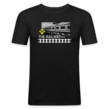 THE RAILWAY - Männer Slim Fit T-Shirt - Schwarz - Vorne - Nik (191cm)