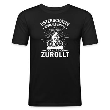 Radfahrer Mountainbike Fahrrad - Männer Slim Fit T-Shirt - Schwarz - Vorne - Nik (191cm)