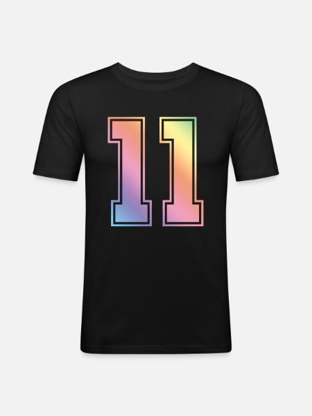 11 Zahl Bunt - Männer Slim Fit T-Shirt - Schwarz