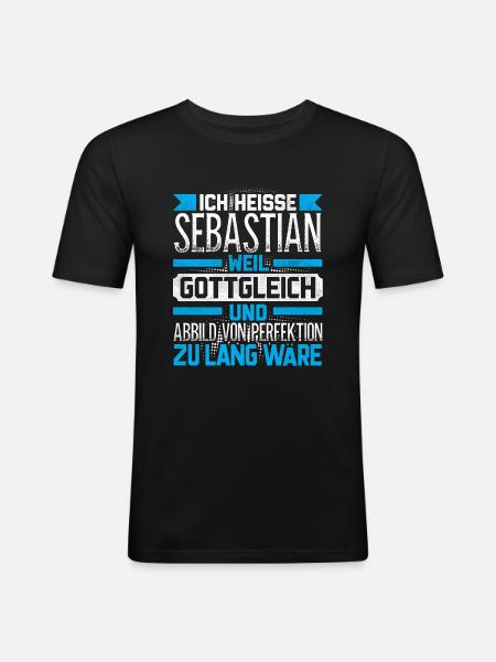 SEBASTIAN - Gottgleich - Männer Slim Fit T-Shirt - Schwarz