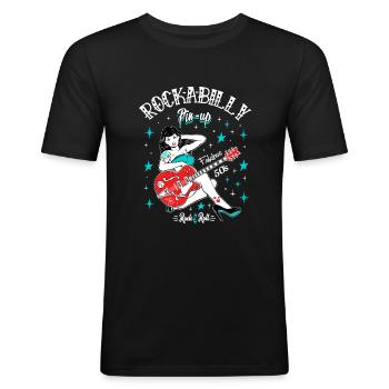 Rockabilly Vintage Rocker Rock N Roll Pinup - Men's Slim Fit T-Shirt - black - Front - Nik (191cm)