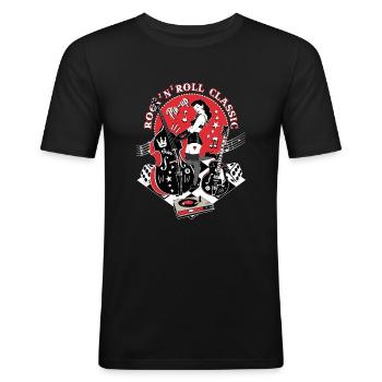 Rockabilly Vintage Rocker Rock N Roll Pinup - Männer Slim Fit T-Shirt - Schwarz - Vorne - Nik (191cm)