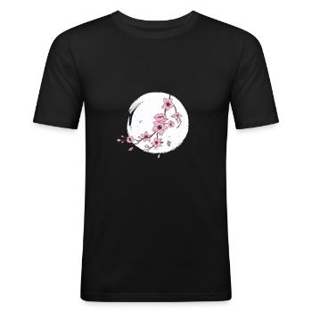 Kirschblüte Mond - Männer Slim Fit T-Shirt - Schwarz - Vorne - Nik (191cm)