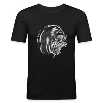 Gorilla Kopf Schrei - Männer Slim Fit T-Shirt - Schwarz - Vorne - Nik (191cm)