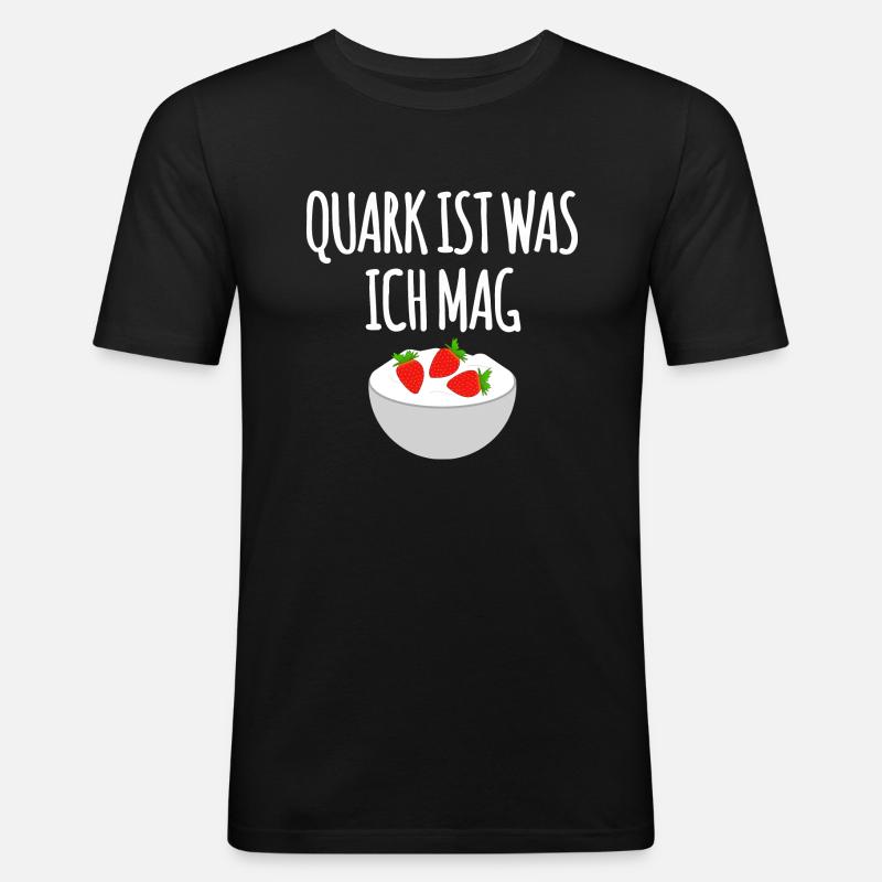 Quark mit Erdbeeren - Männer Slim Fit T-Shirt - Schwarz