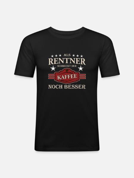 Glücklicher Rentner mit Kaffee - Männer Slim Fit T-Shirt - Schwarz