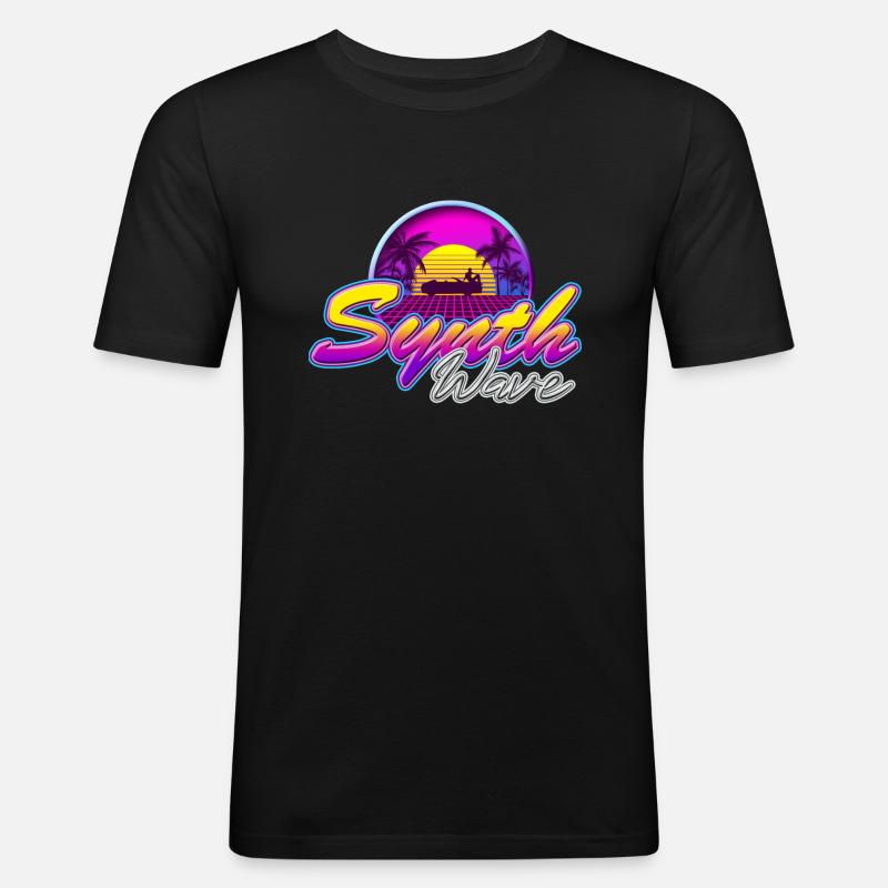 Synth-Wave Music Neon-Vibe Electrowave sunset - Männer Slim Fit T-Shirt - Schwarz