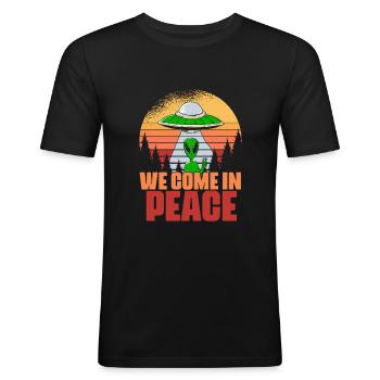 Nous venons en paix Fun Vie extraterrestre pour - T-shirt près du corps Homme - noir - Devant - Nik (191cm)
