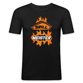 Grillmeister - Männer Slim Fit T-Shirt - Schwarz - Vorne - Nik (191cm)