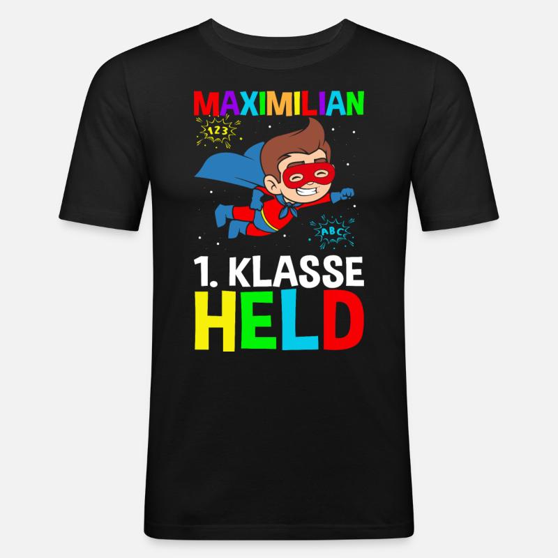 Schulkind Maximilian 1. Klasse Held - Männer Slim Fit T-Shirt - Schwarz