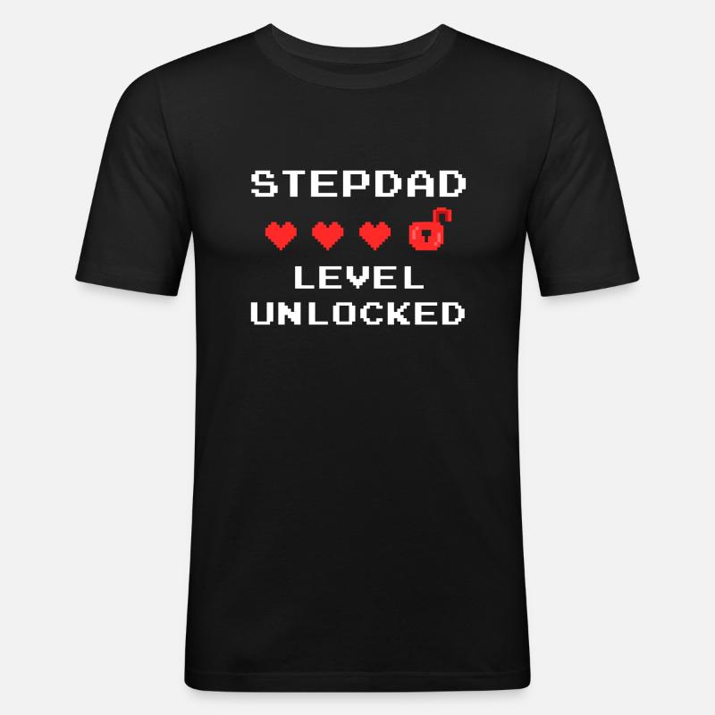 Stepdad Level Unlocked - Männer Slim Fit T-Shirt - Schwarz