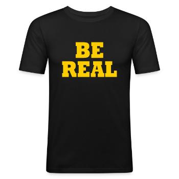 Be real - Männer Slim Fit T-Shirt - Schwarz - Vorne - Nik (191cm)