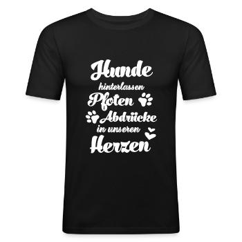 Hunde hinterlassen Pfotenabdrücke auf unseren Herz - Männer Slim Fit T-Shirt - Schwarz - Vorne - Nik (191cm)