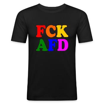 Fck afd - Männer Slim Fit T-Shirt - Schwarz - Vorne - Nik (191cm)