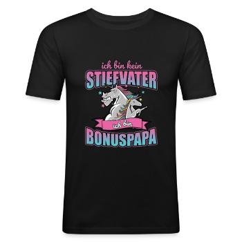 kein Stiefvater - Bonuspapa 2 lustiges Geschenk - Männer Slim Fit T-Shirt - Schwarz - Vorne - Nik (191cm)