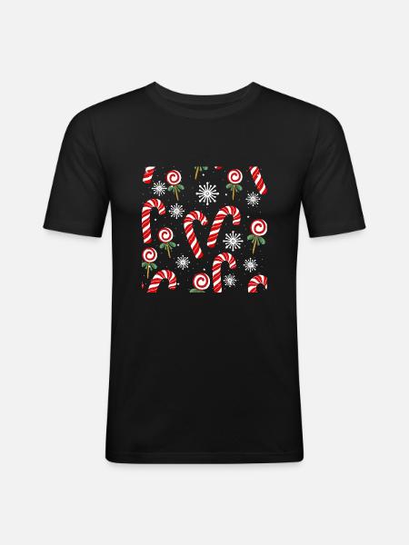 Christmas Zuckerstange Design - Männer Slim Fit T-Shirt - Schwarz