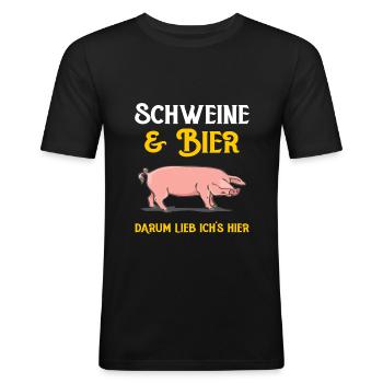 Schweine und Bier - Männer Slim Fit T-Shirt - Schwarz - Vorne - Nik (191cm)