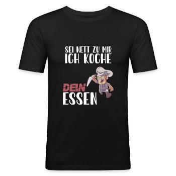 Koch - Sei nett zu mir ich koche dein Essen - Männer Slim Fit T-Shirt - Schwarz - Vorne - Nik (191cm)