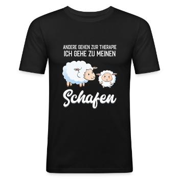Schafe - Therapie lustiger Spruch - Männer Slim Fit T-Shirt - Schwarz - Vorne - Nik (191cm)