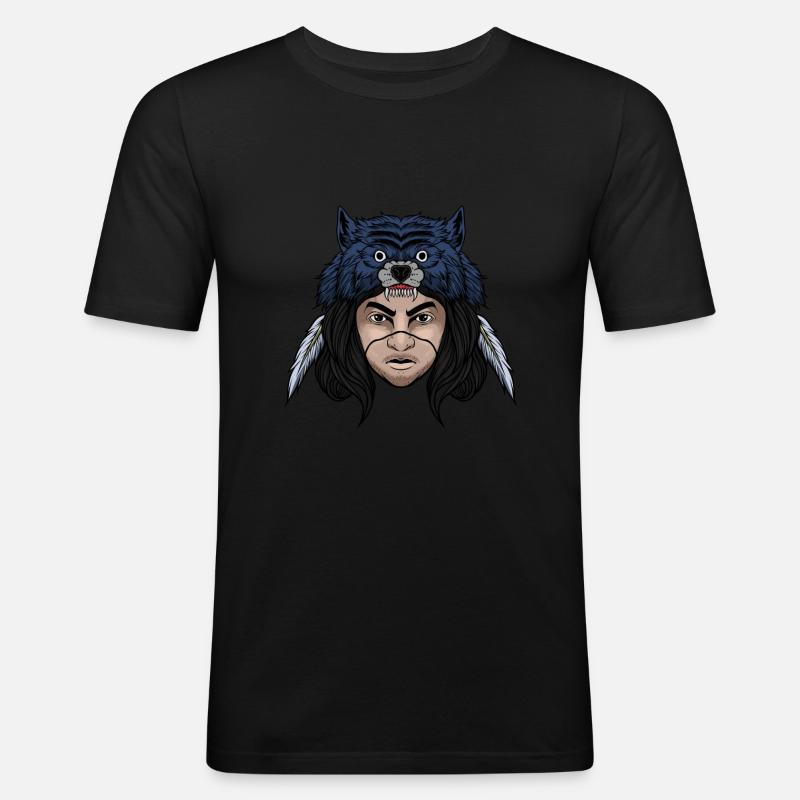 Wolf - Männer Slim Fit T-Shirt - Schwarz