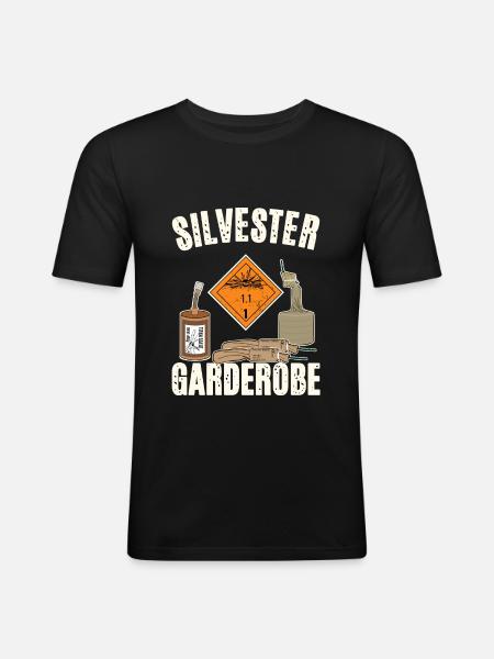 Pyro Silvester Garderobe - Männer Slim Fit T-Shirt - Schwarz