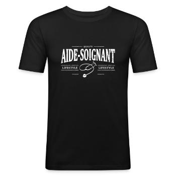 aide-soignant - T-shirt près du corps Homme - noir - Devant - Nik (191cm)