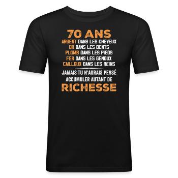 70 Ans Cadeau D'anniversaire Drôle Cadeau 70 ans - T-shirt près du corps Homme - noir - Devant - Nik (191cm)