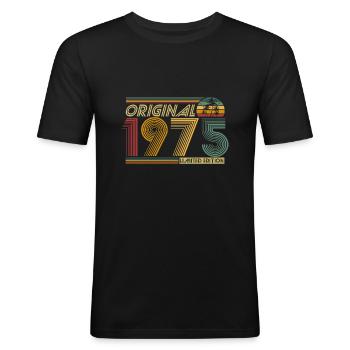 Origineel retro verjaardagscadeau uit 1975 - Mannen slim fit T-shirt - zwart - Voor - Nik (191cm)