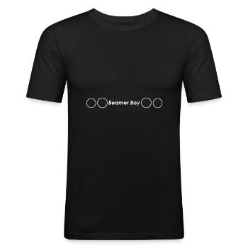Auto-Shirt '' Beamer Boy '' - Männer Slim Fit T-Shirt - Schwarz - Vorne - Nik (191cm)