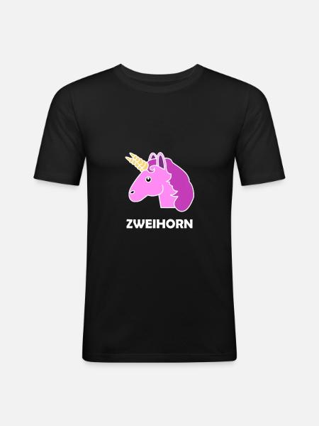 Zweihorn Einhorn - Männer Slim Fit T-Shirt - Schwarz